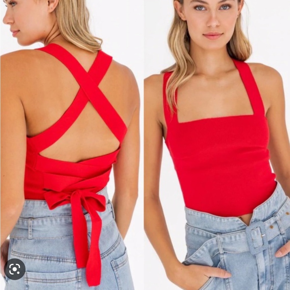 Red lace up top
